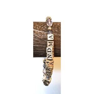 I Love My Grandma Block Letter Toggle Clasp Silver Tone Beaded Bracelet